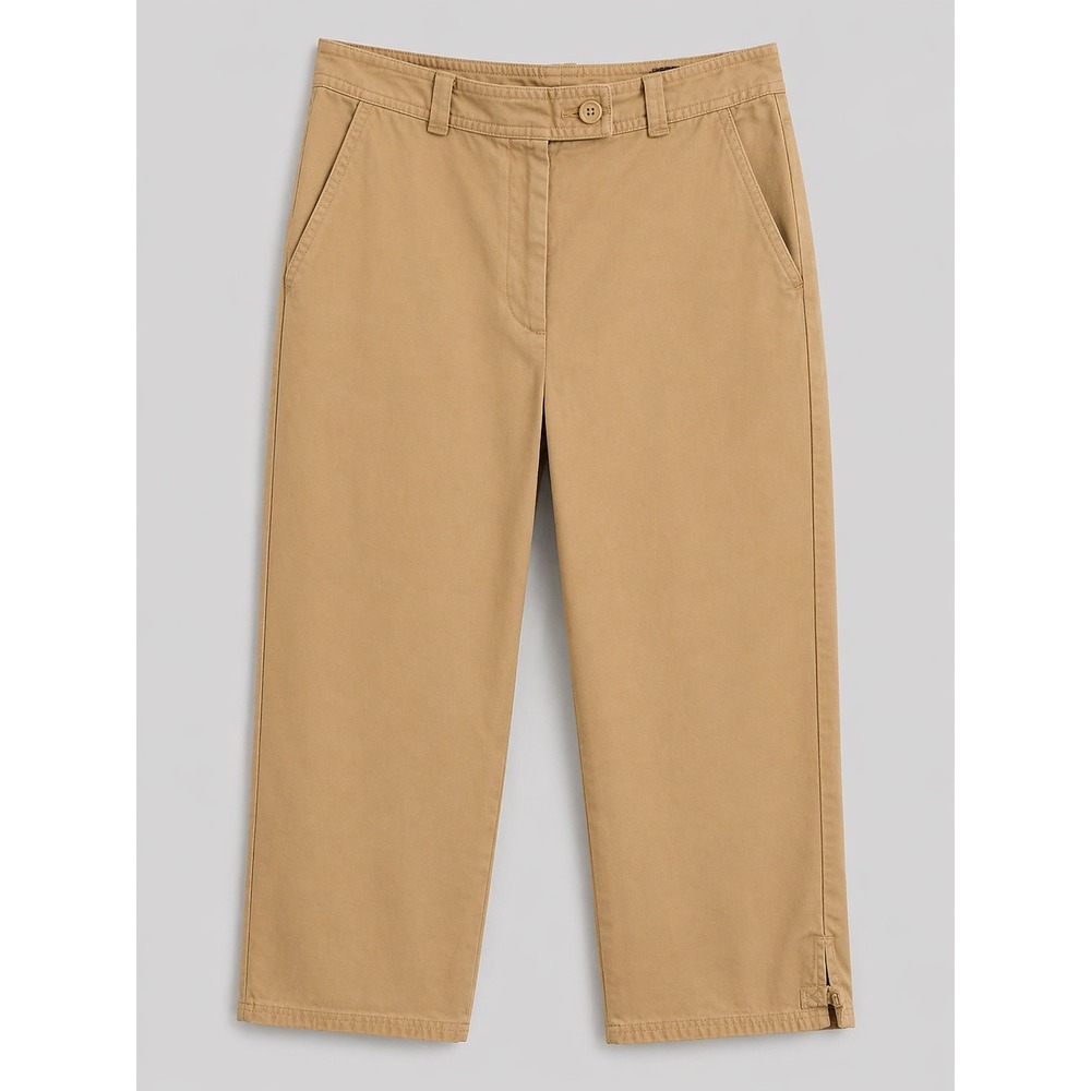 Talbots Petite Khaki Chino Crop Pants Tan Cotton Twill Button Hem Womens 6P